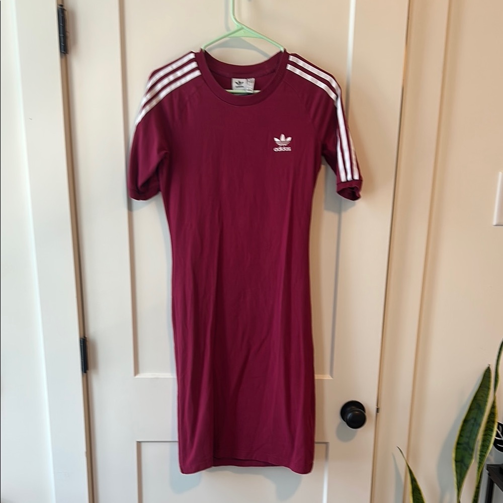 Adidas Red Bodycon Midi Dress with Short Sleeves